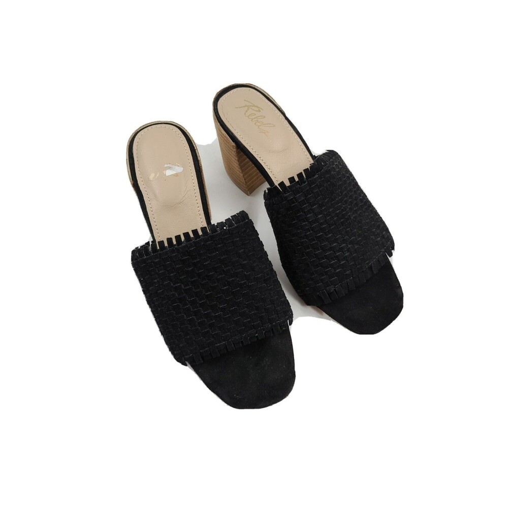 Rebels Black Sandal Block Heel Faux Suede Slide Shoes Women’s Size 6.5